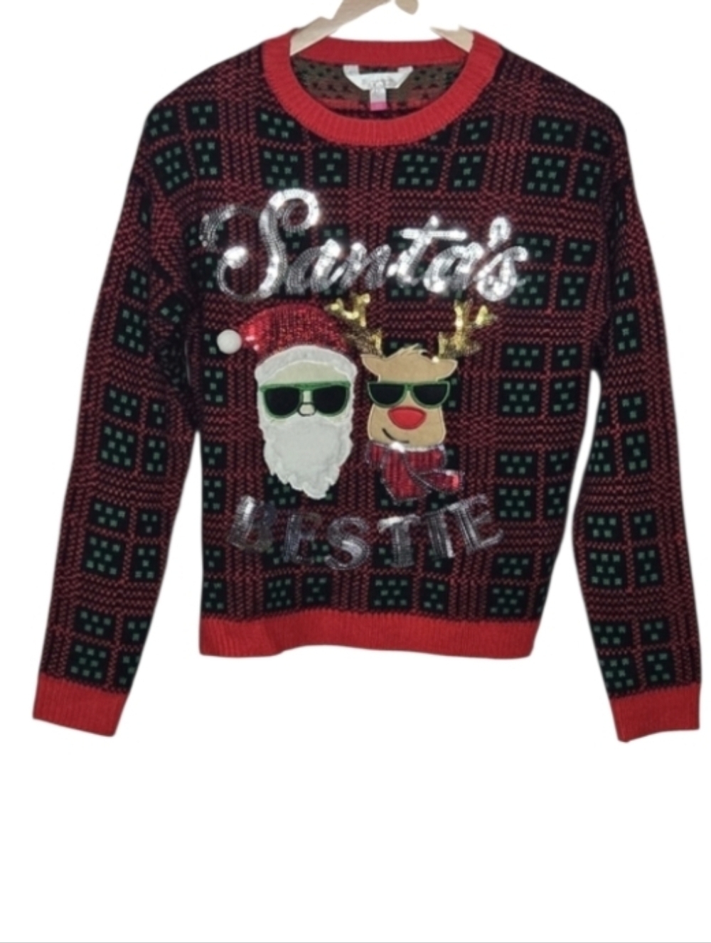 Ugly Christmas Sweater Santa's Bestie Sequins Sweater